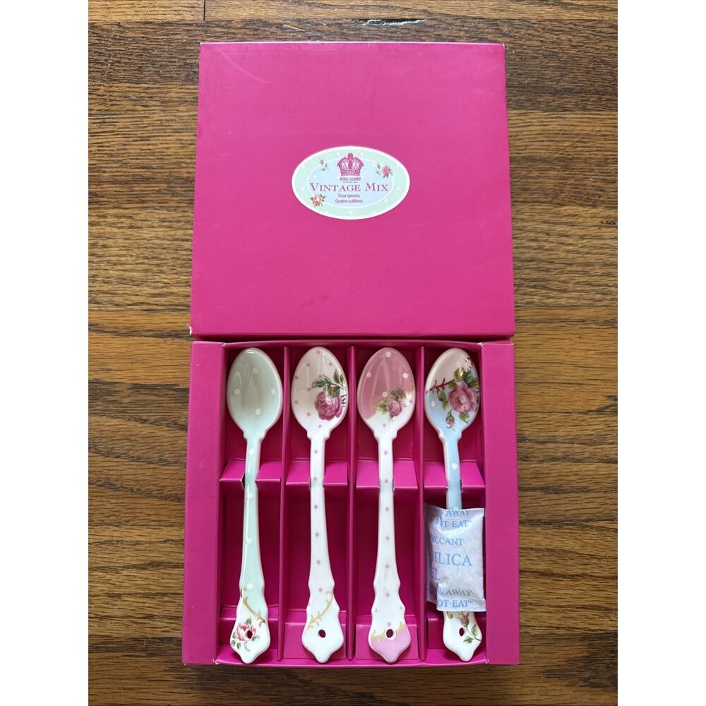 Royal Albert Vintage Mix Tea Party Set of 4 Ceramic Spoons Boxed New